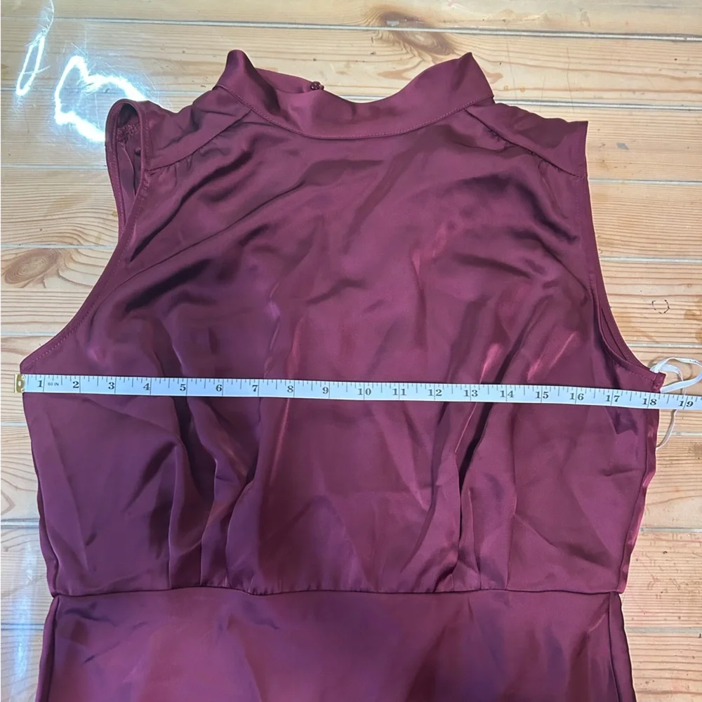 Lulus Classic Elegance Wine Satin Sleeveless Mock Neck Maxi Dress - Picture 3 of 12